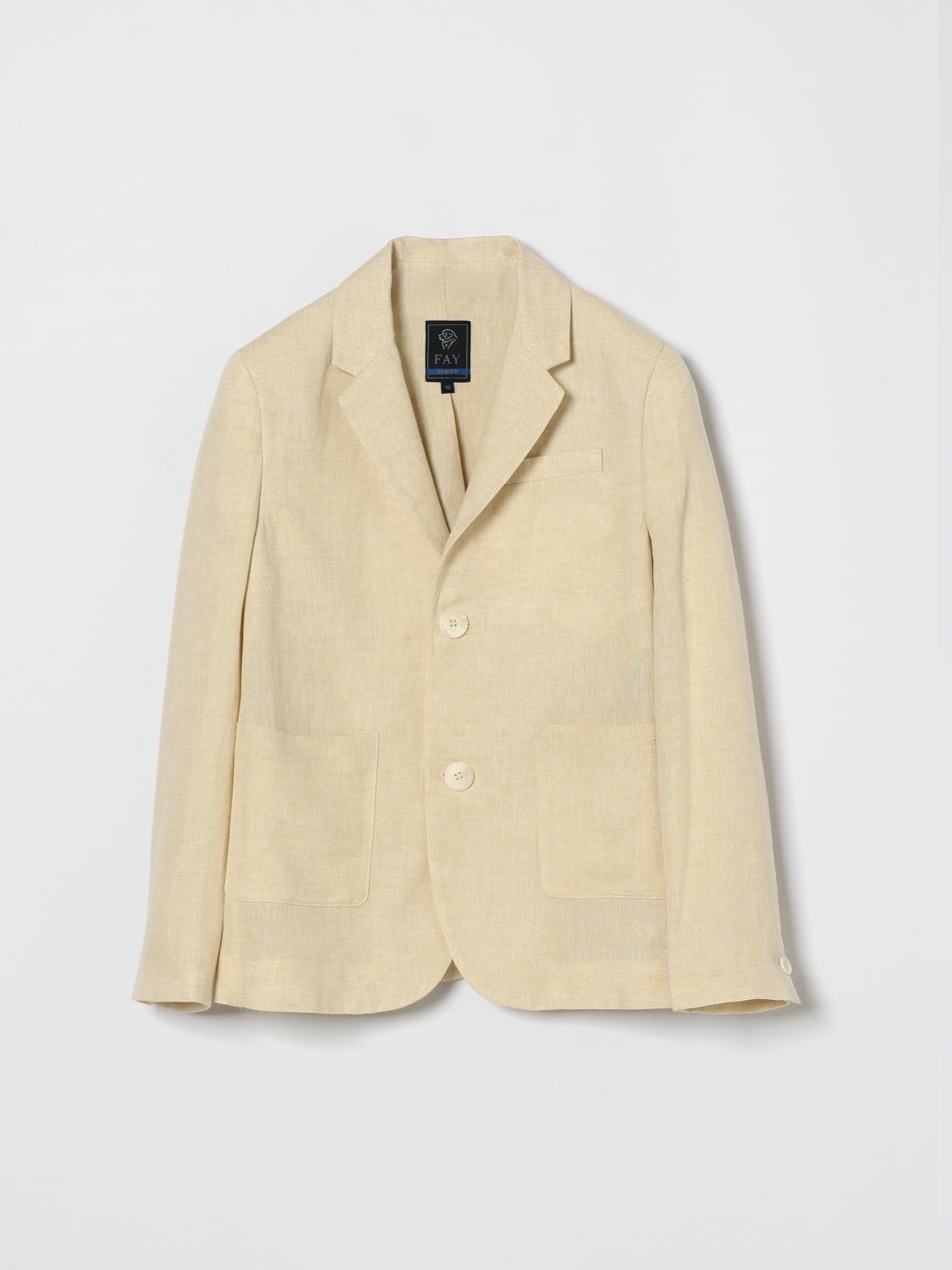 Fay Junior Kids'  Single-breasted Linen Blazer In Neutral
