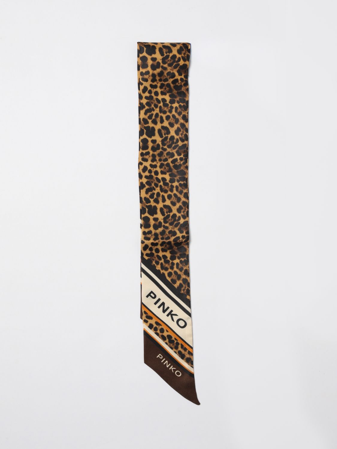Pinko Thin Leopard Twill Scarf In Animal Print