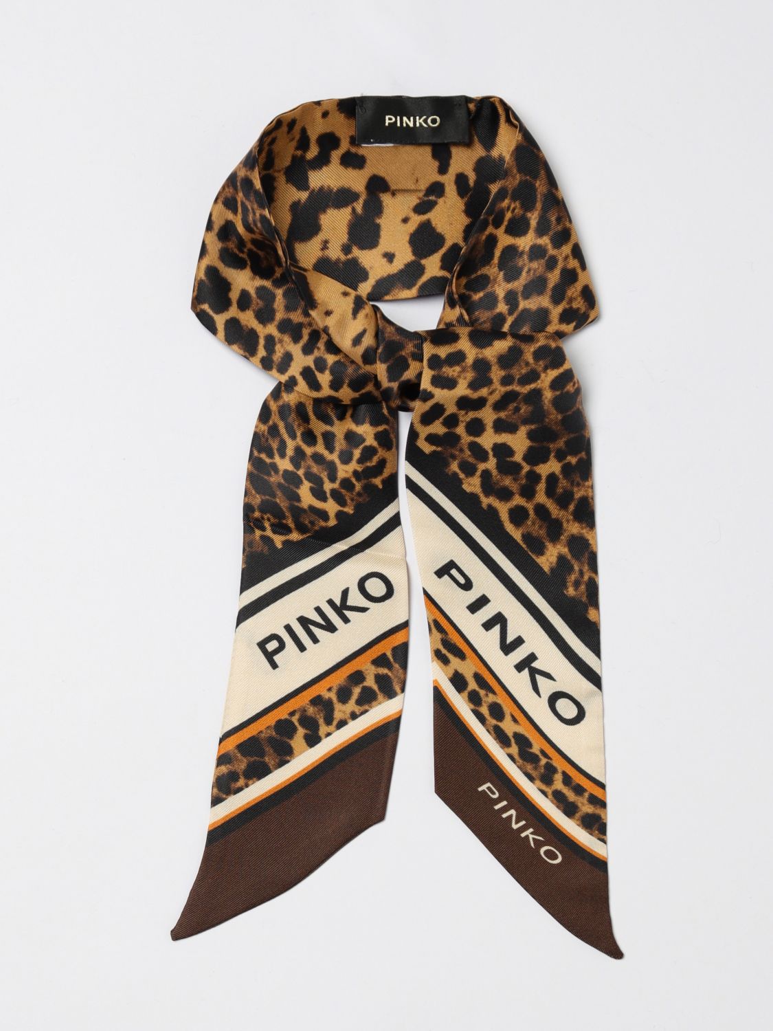 Pinko Thin Leopard Twill Scarf In Animal Print