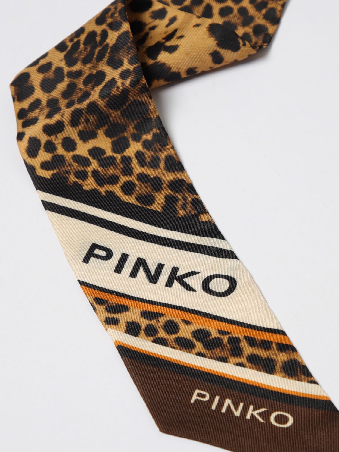 Pinko Thin Leopard Twill Scarf In Animal Print
