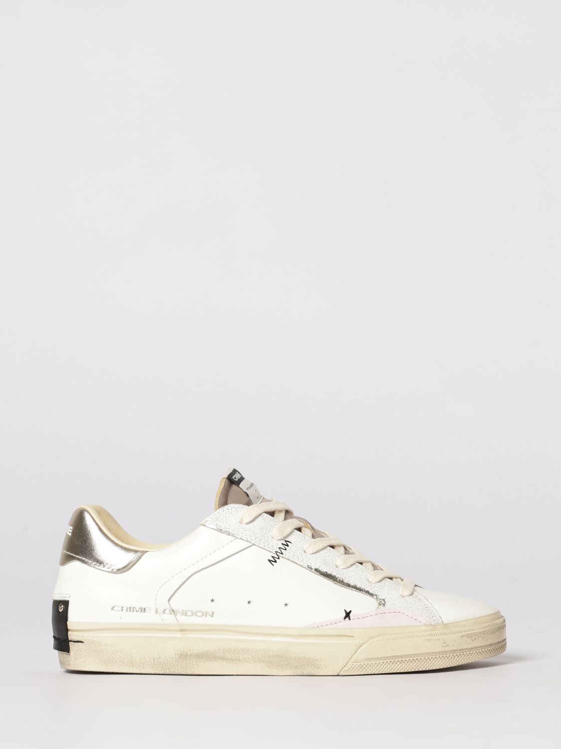 Crime London Distressed Leather And Nylon Sneakers In White