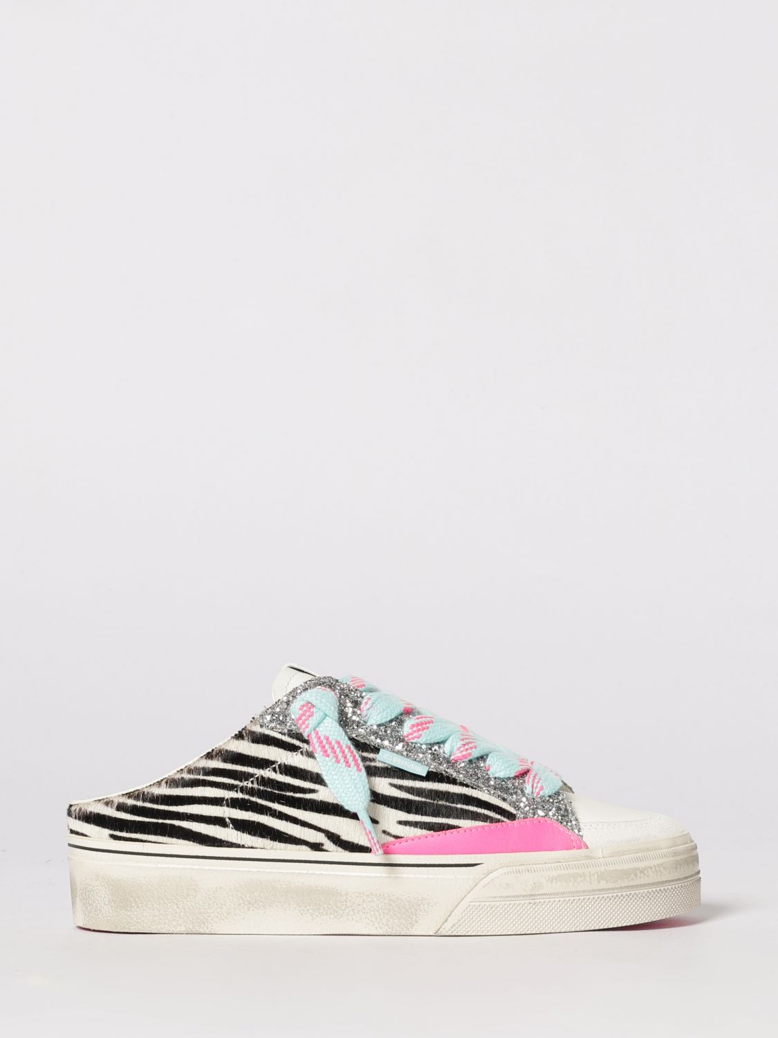 Crime London Soho Sabot Leather And Zebra Print Pony Skin Sneakers In Multi