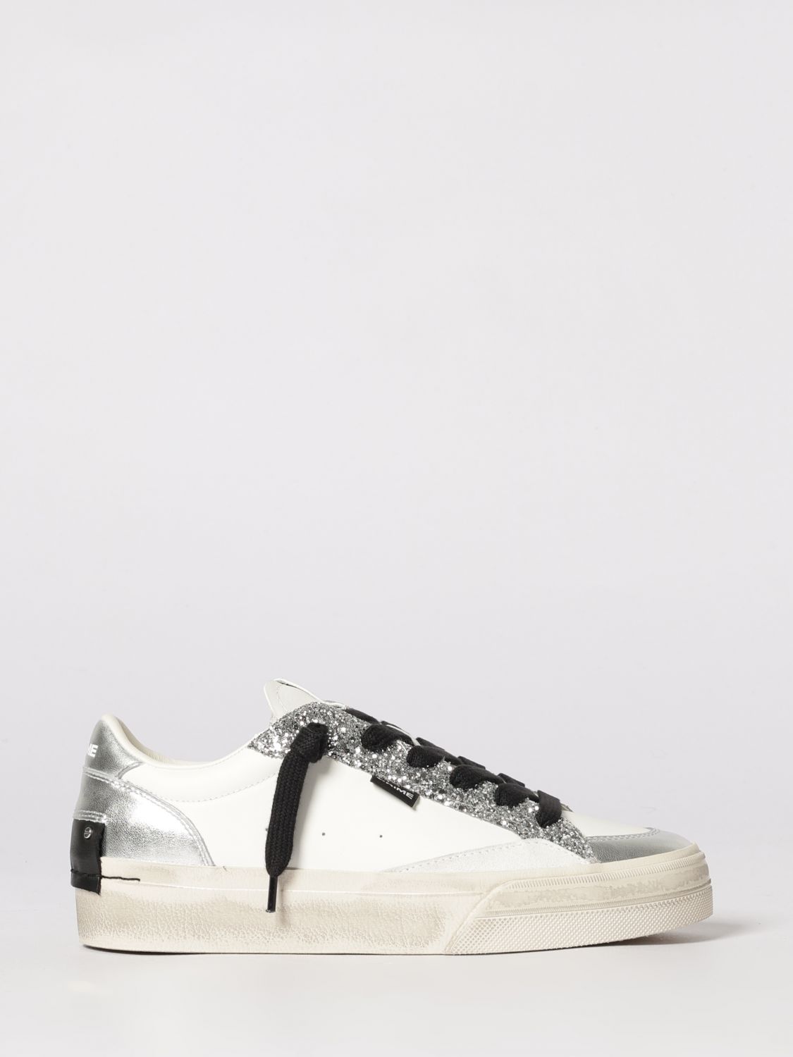 Crime London Soho Leather And Glitter Sneakers In White