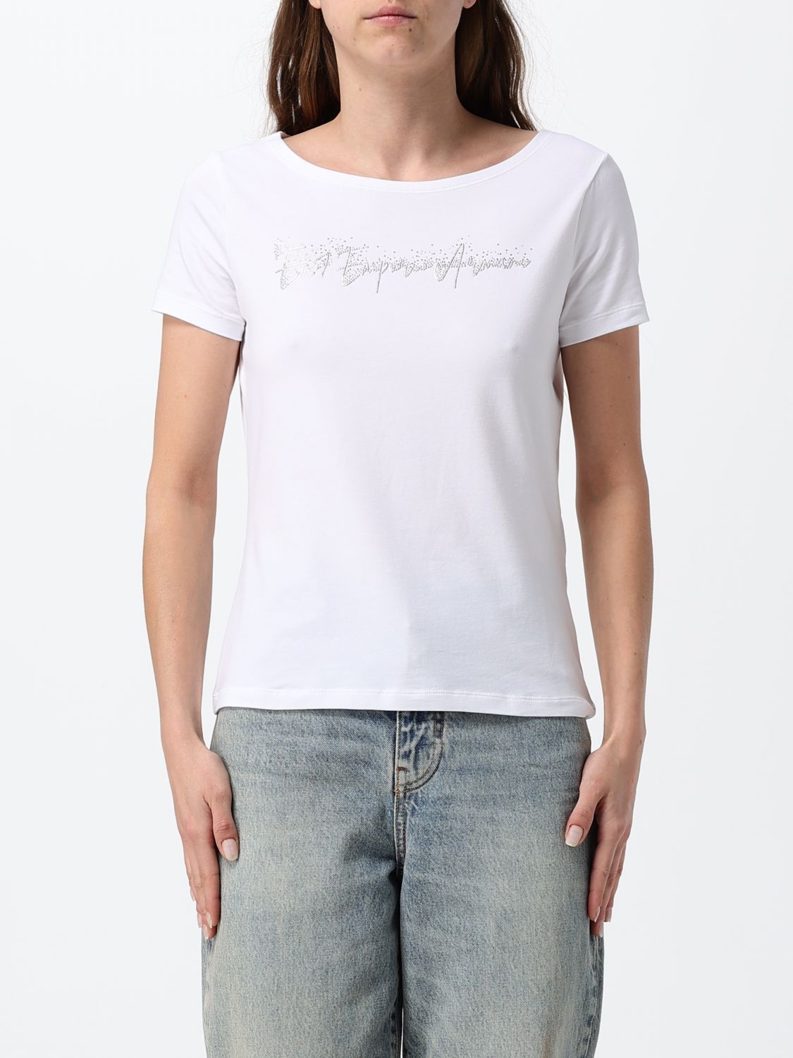 EA7 T-shirt in cotone con logo di paillettes
