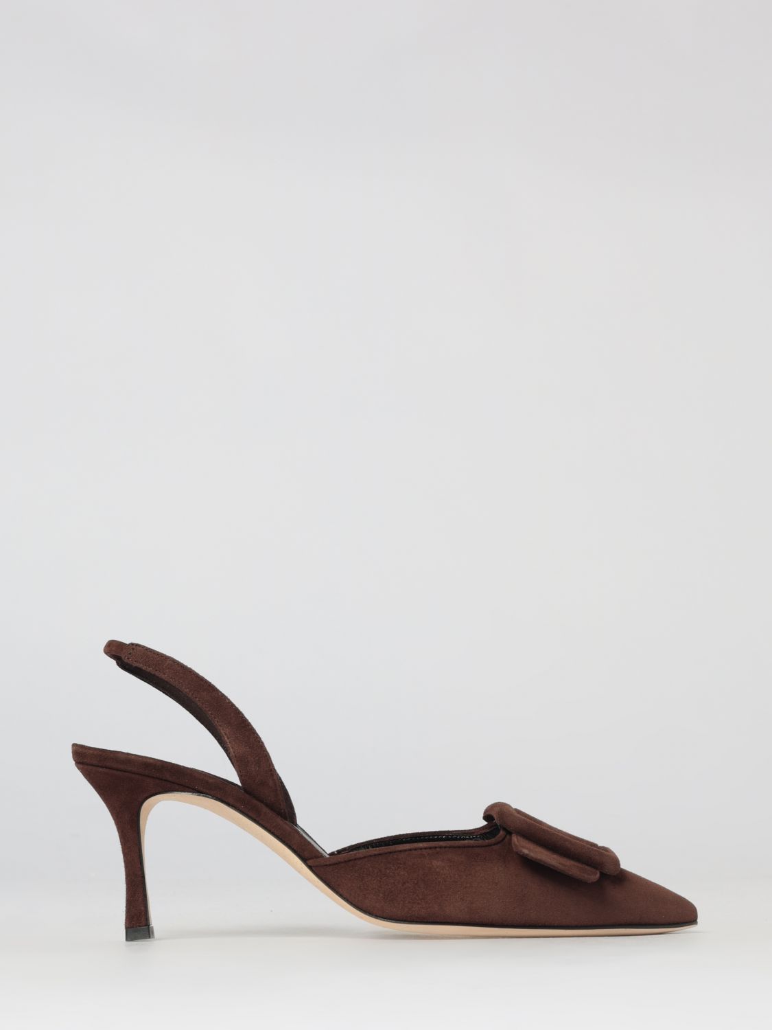 Manolo Blahnik Maysli Suede Slingback Pumps With Decorative Buckle In Brown