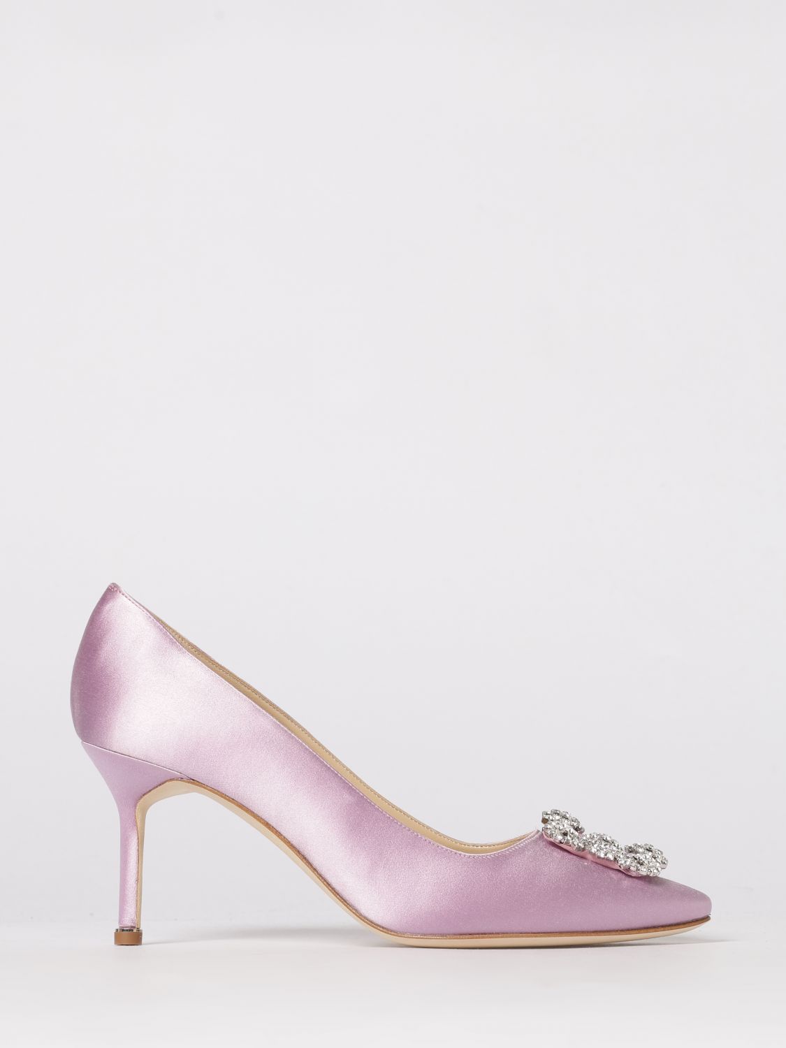 Manolo Blahnik Hangisi Satin Pumps With Jewel Buckle In Pink