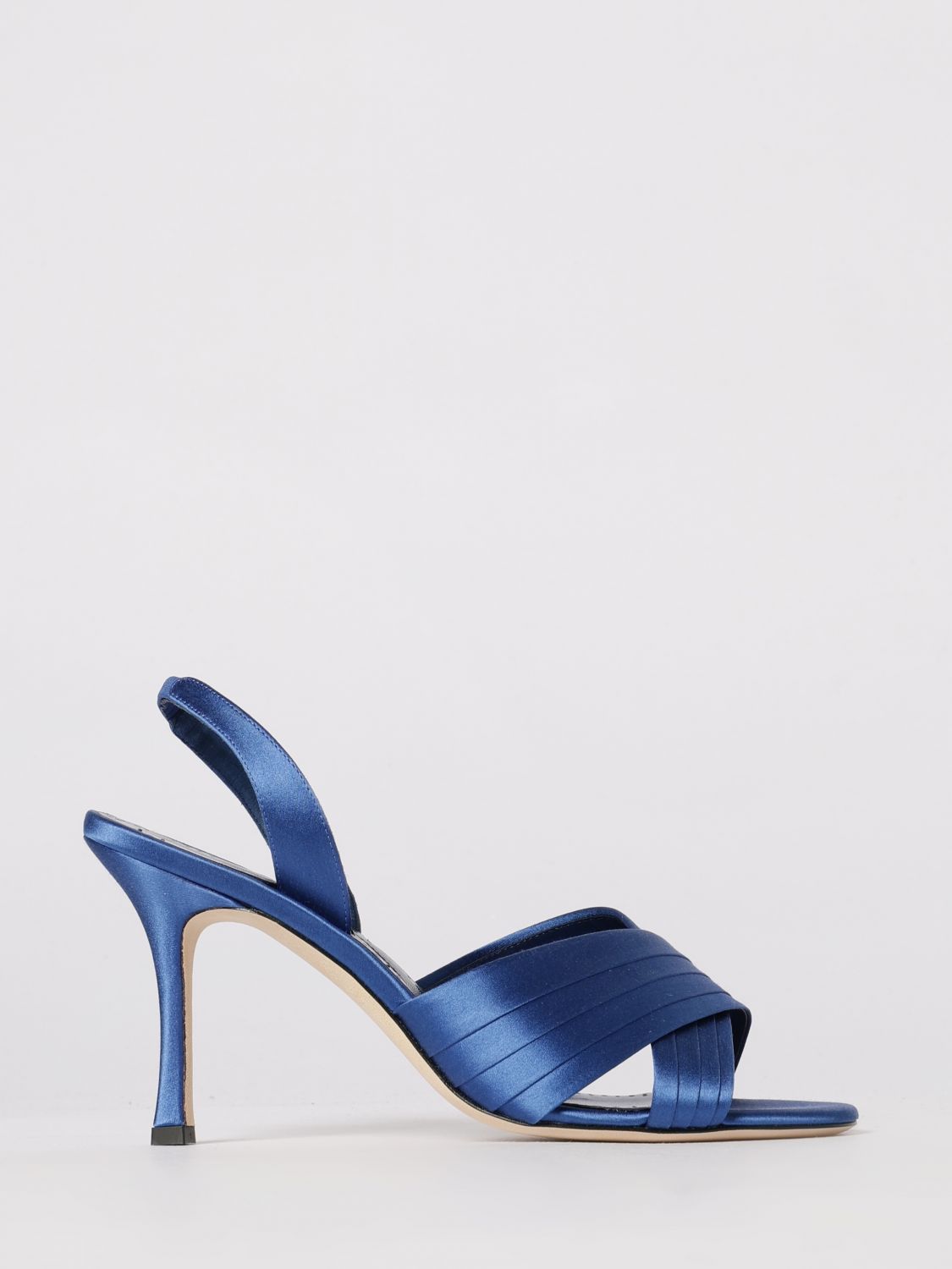 Manolo Blahnik Viera Satin Mules In Blue