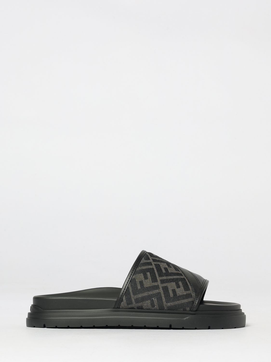 FENDI Sliders Diagonal in pelle e misto cotone jacquard