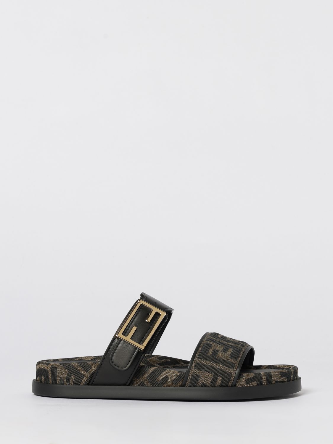 FENDI Sandalo Feel in nappa e canvas con monogram FF jacquard