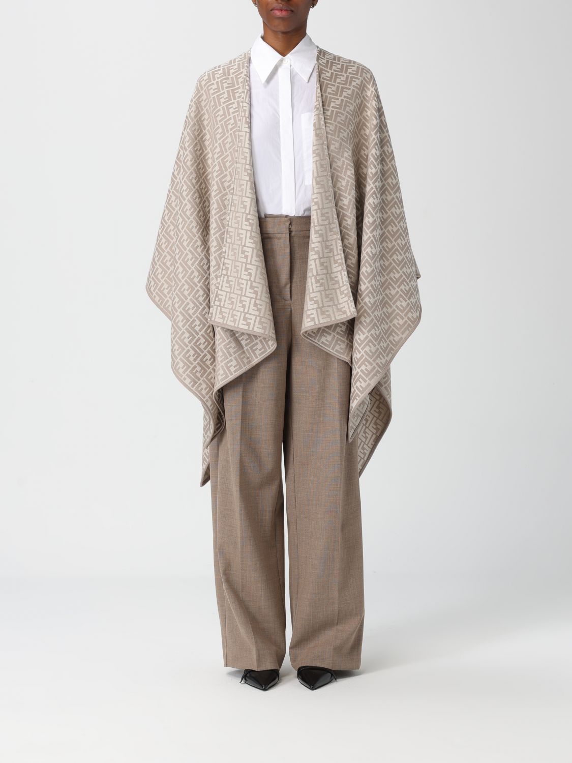 FENDI Poncho all over ff in lana e seta