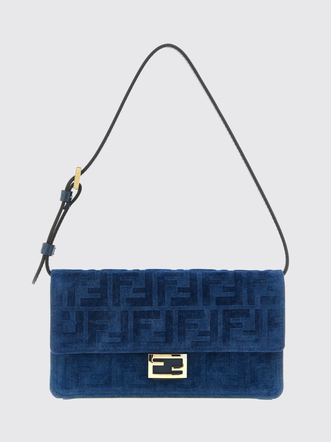 FENDI Borsa wallet on chain Baguette in denim con monogram FF floccato