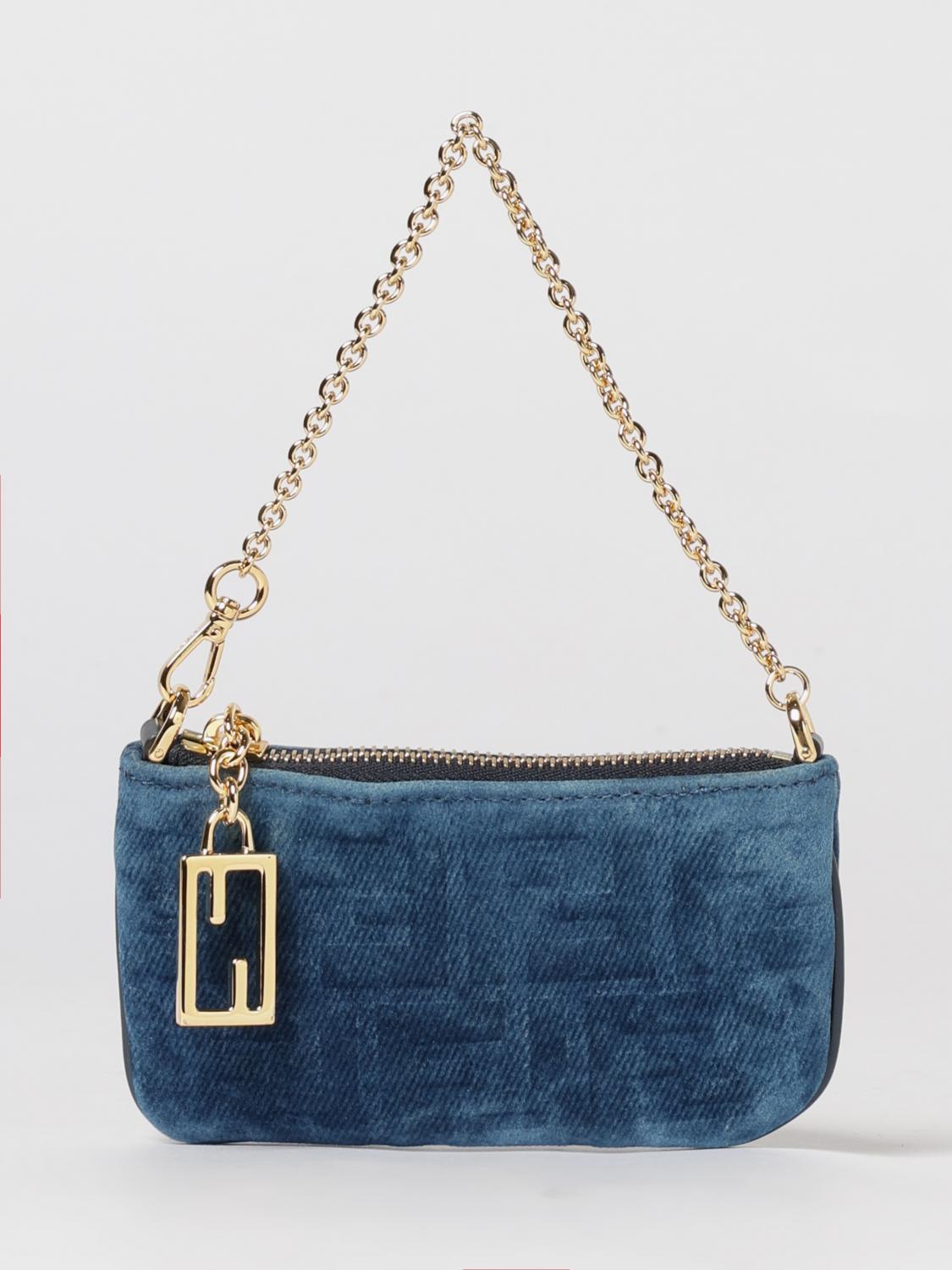 FENDI Pochette Flat Pouch Baguette in denim floccato