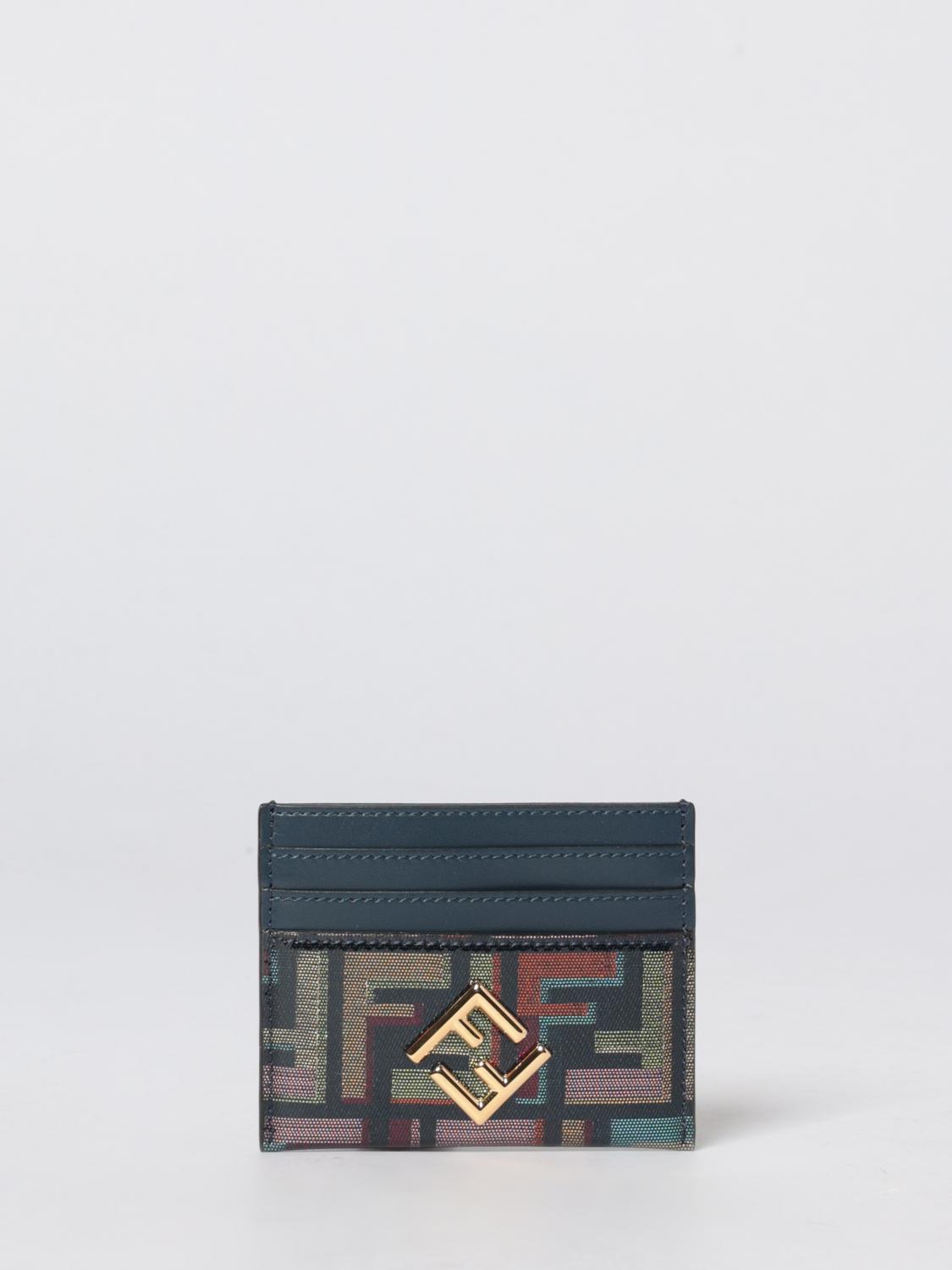 FENDI Portacarte di credito FF Diamonds in pelle e cotone spalmato