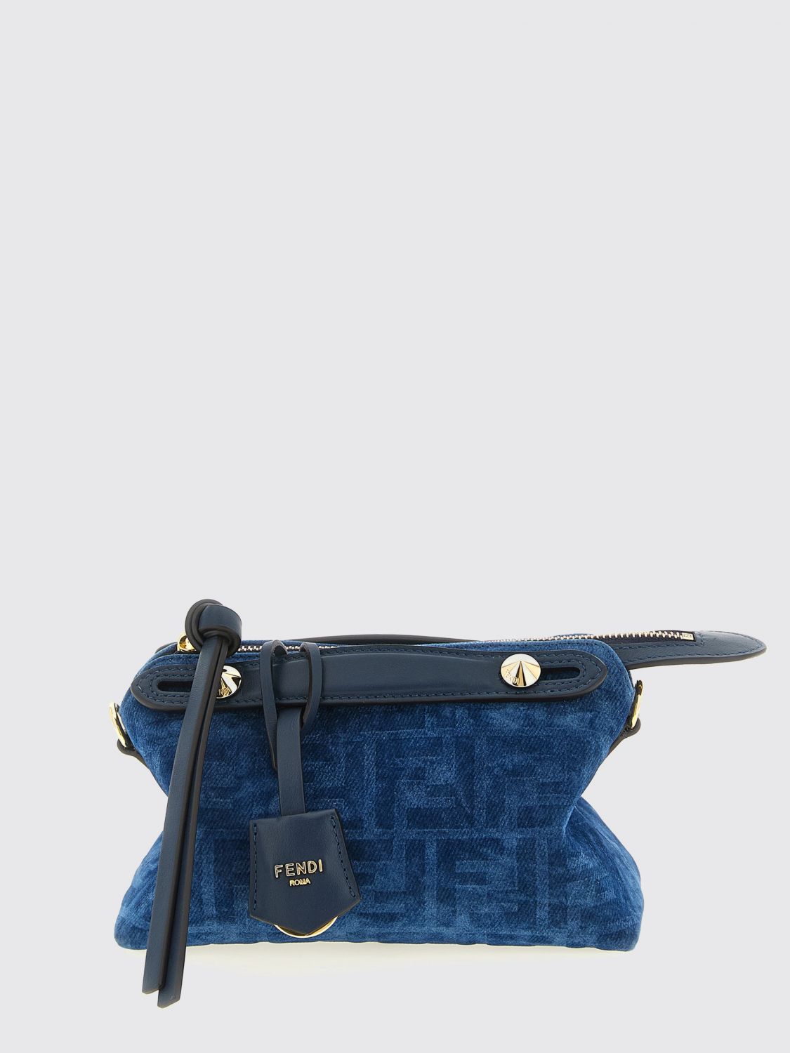 FENDI Borsa Mini By The Way in denim con monogram FF floccato