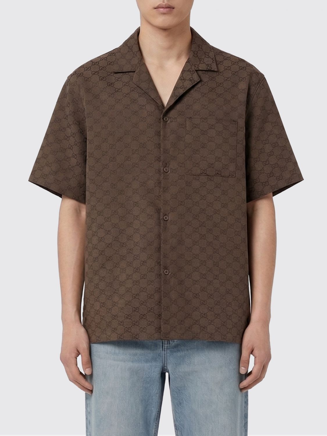 GUCCI Camicia in misto lino con motivo GG