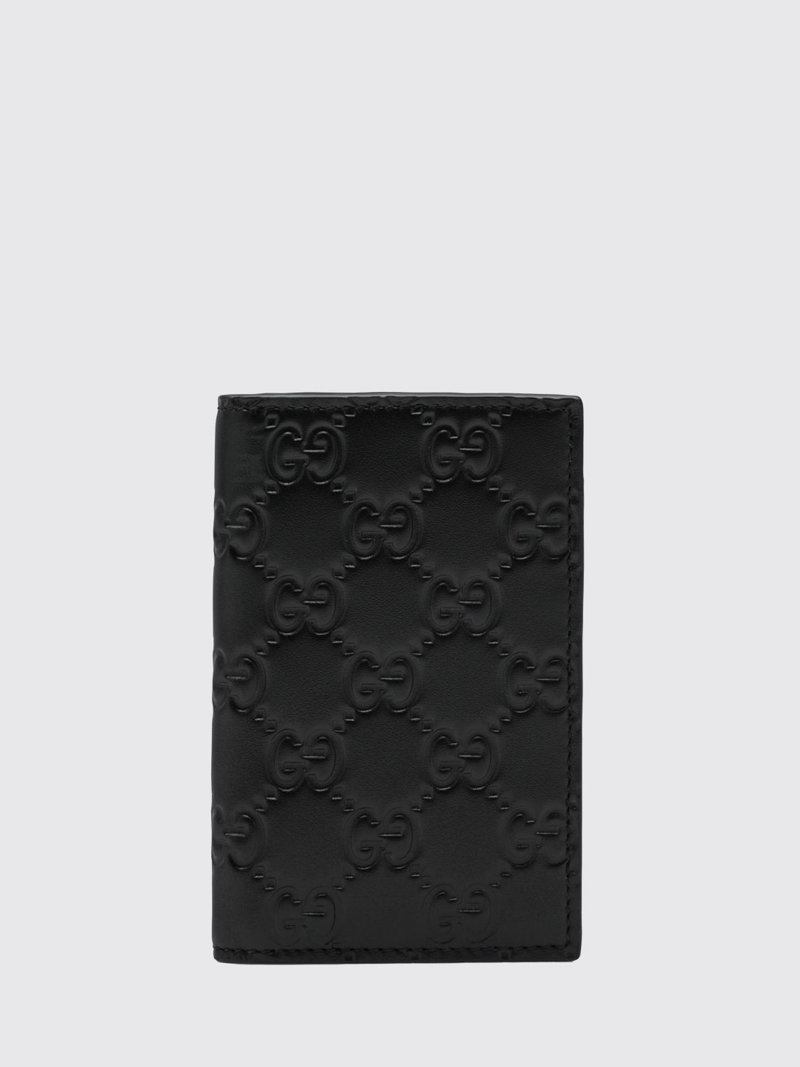 GUCCI Portacarte di credito GG Emblem in pelle goffrata
