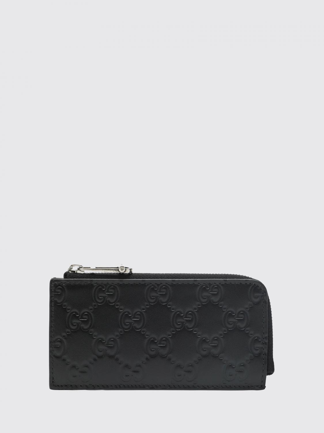 GUCCI Portacarte di credito GG Emblem in pelle goffrata