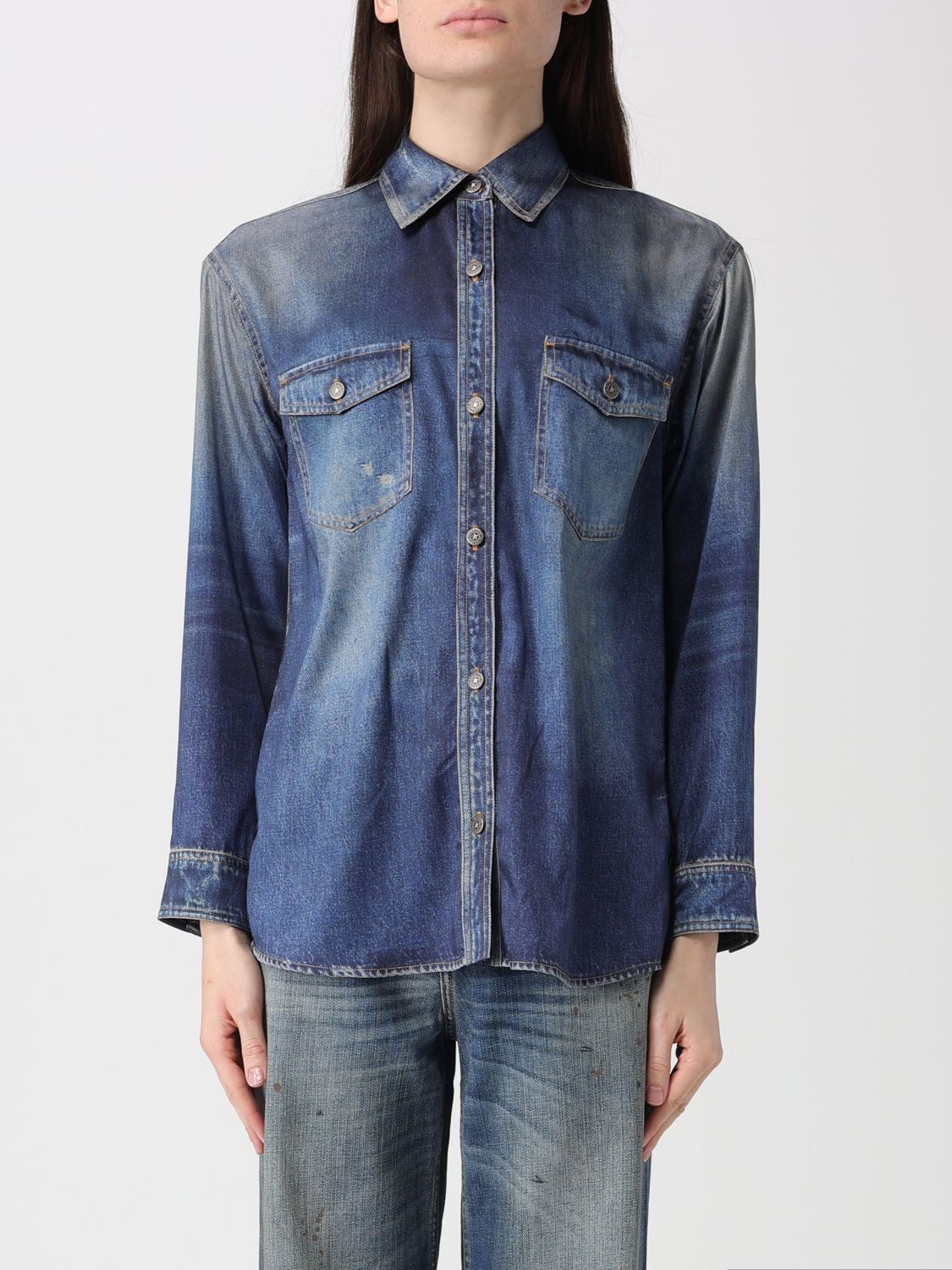 GOLDEN GOOSE Hemdbluse Damen Farbe Blau
