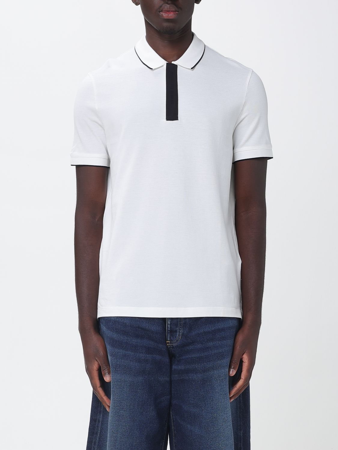 ARMANI EXCHANGE Polo in cotone piquet con zip e logo