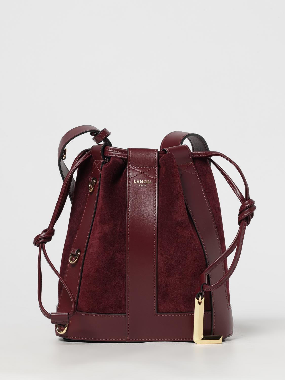 Lancel Elles Leather-trimmed Suede Bucket Bag In Burgundy