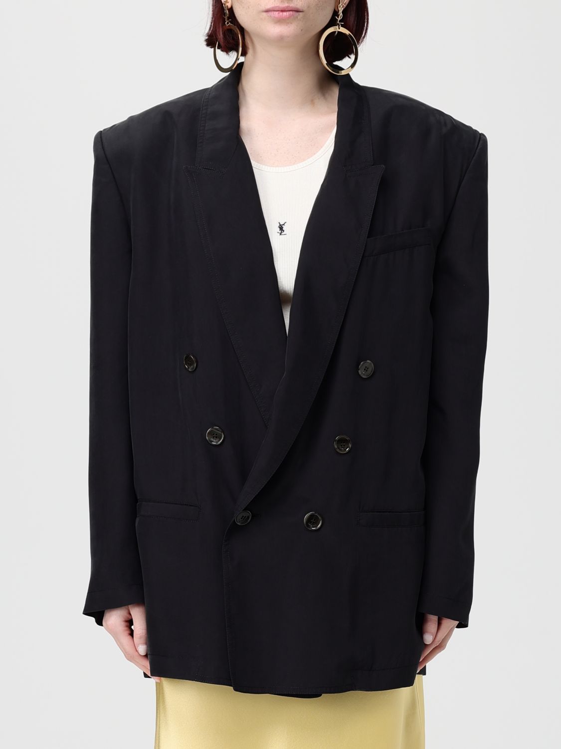 SAINT LAURENT Blazer over in seta fluida a doppiopetto