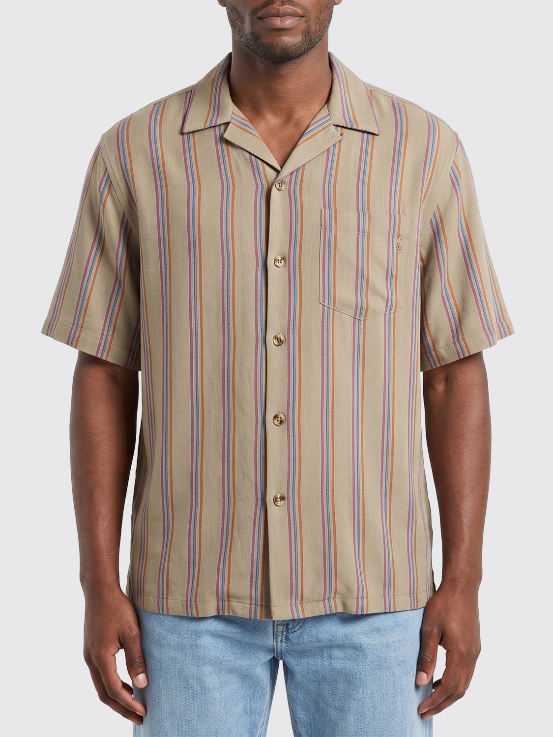 SAINT LAURENT Camicia in Twill di seta gessato