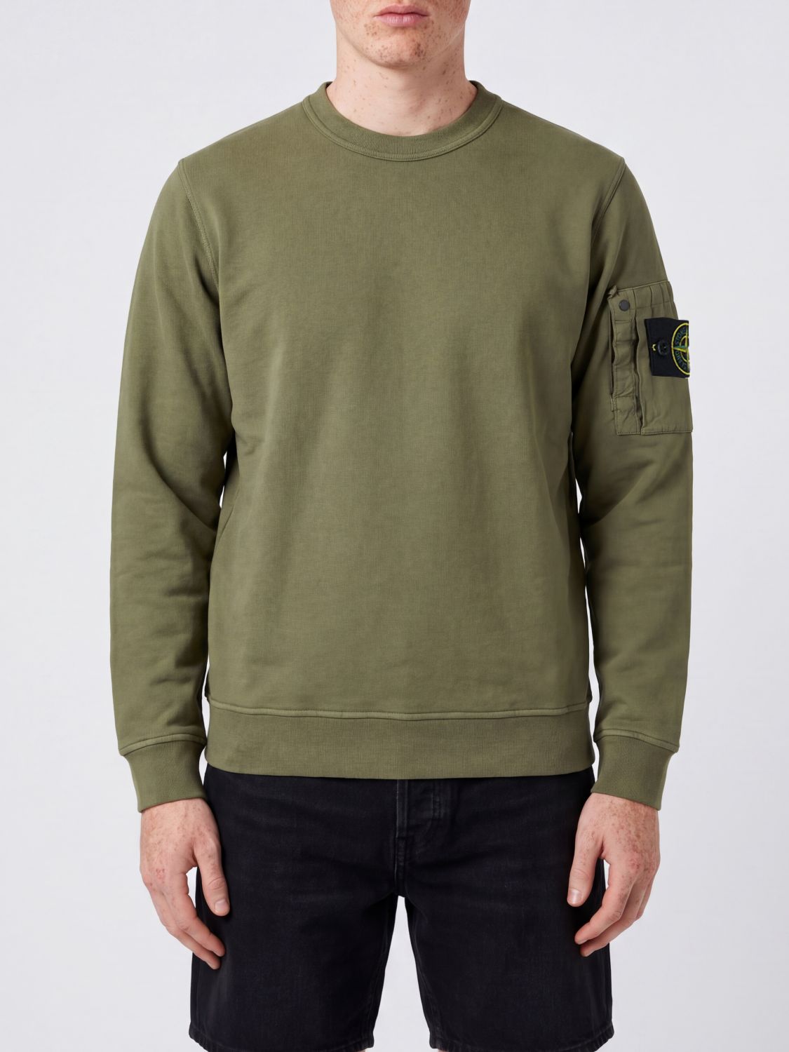 STONE ISLAND Felpa a girocollo con tasca logo