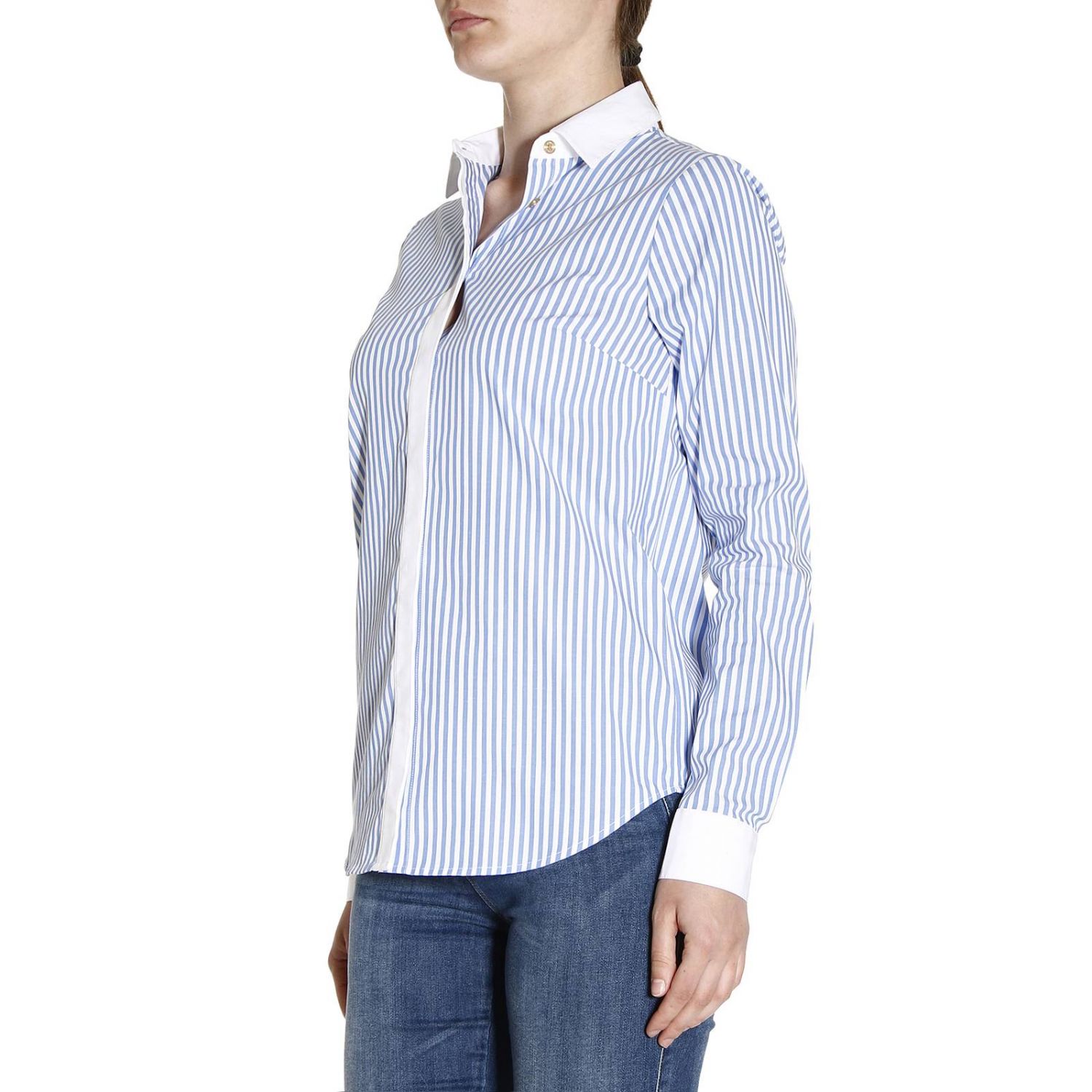 michael kors blue and white striped shirt