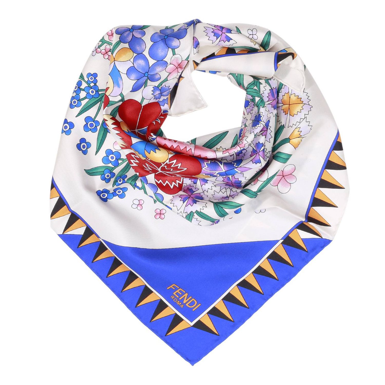 Foulard in pura seta con motivo floreale e geometrico | Foulard Fendi