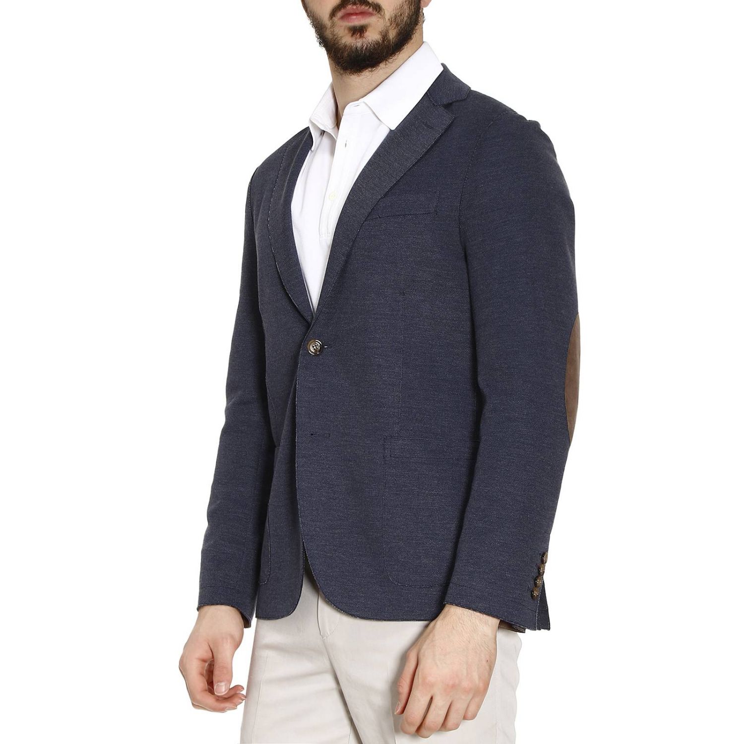 Eleventy Outlet: Giacca mono petto in misto cotone operato con toppe sui  gomiti - Blue | Blazer Eleventy JA0001JAC23022 GIGLIO.COM
