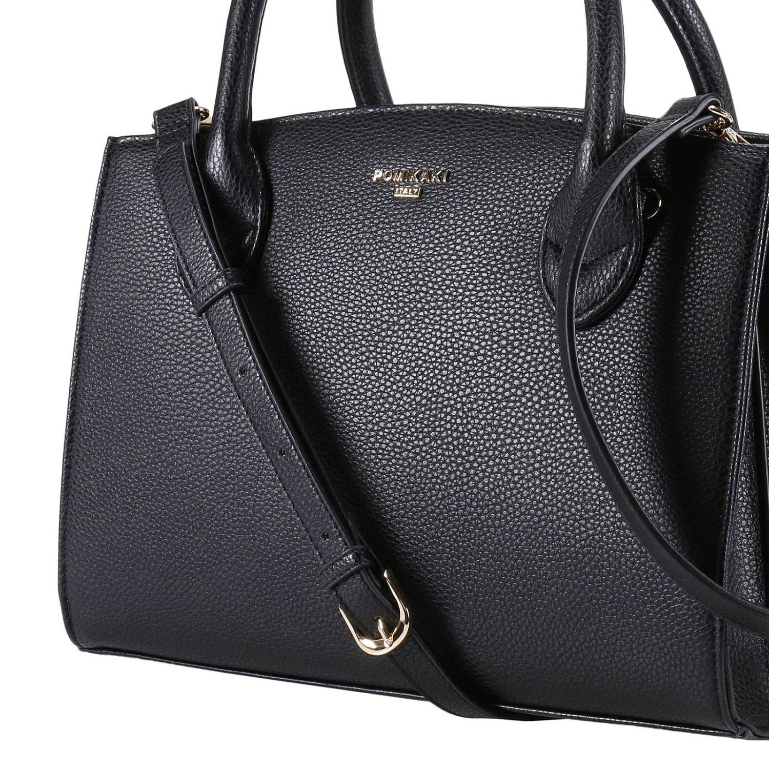 Pomikaki Outlet: Borsa media martellata con doppia tracolla a righe - Nero  | Borsa A Mano Pomikaki GI12 GIGLIO.COM