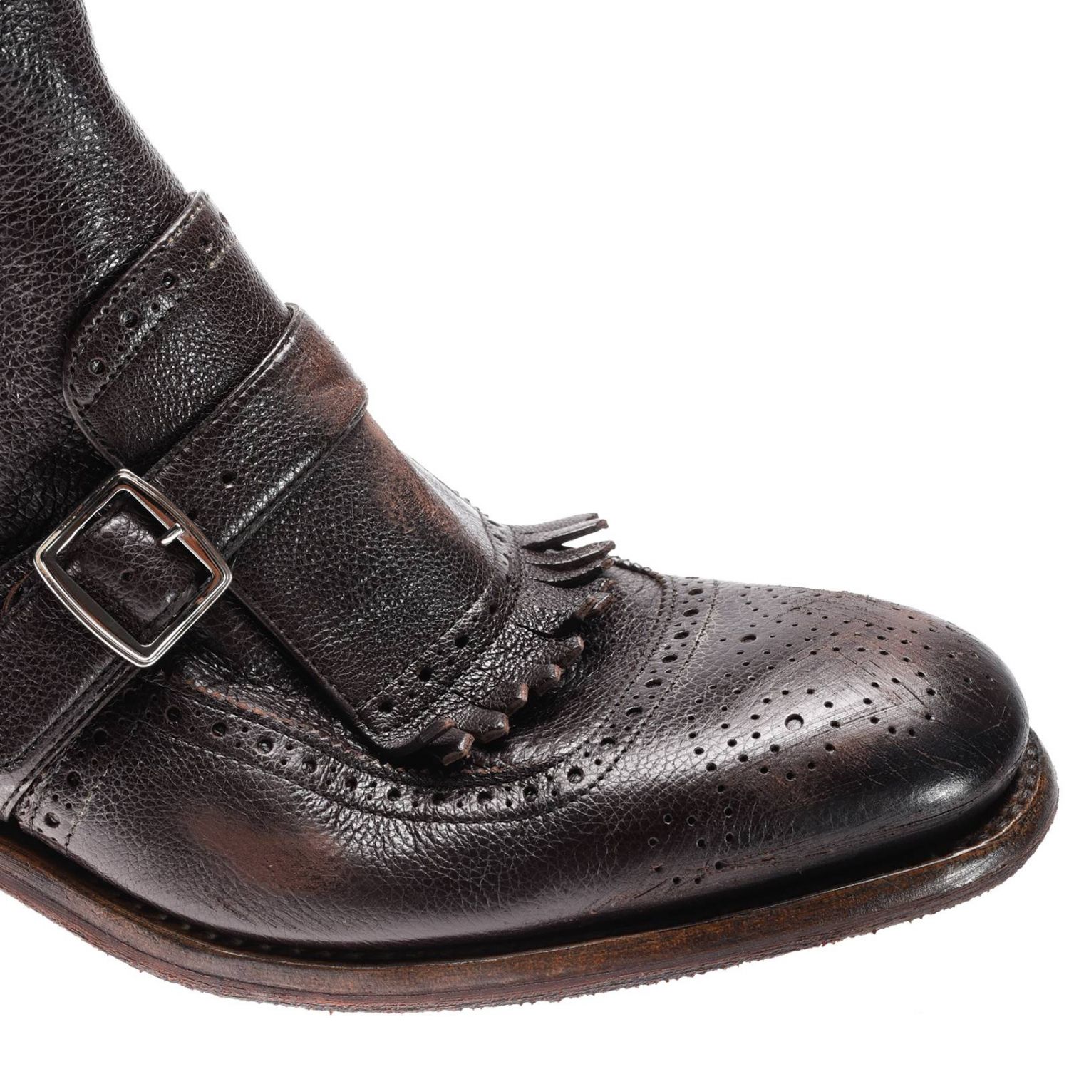 CHURCH'S: Stivaletto Shanghai con motivo brogue e maxi fibbia con frange | Stivaletti  Church's Uomo Ebano | Stivaletti Church's etg002 9pw GIGLIO.COM
