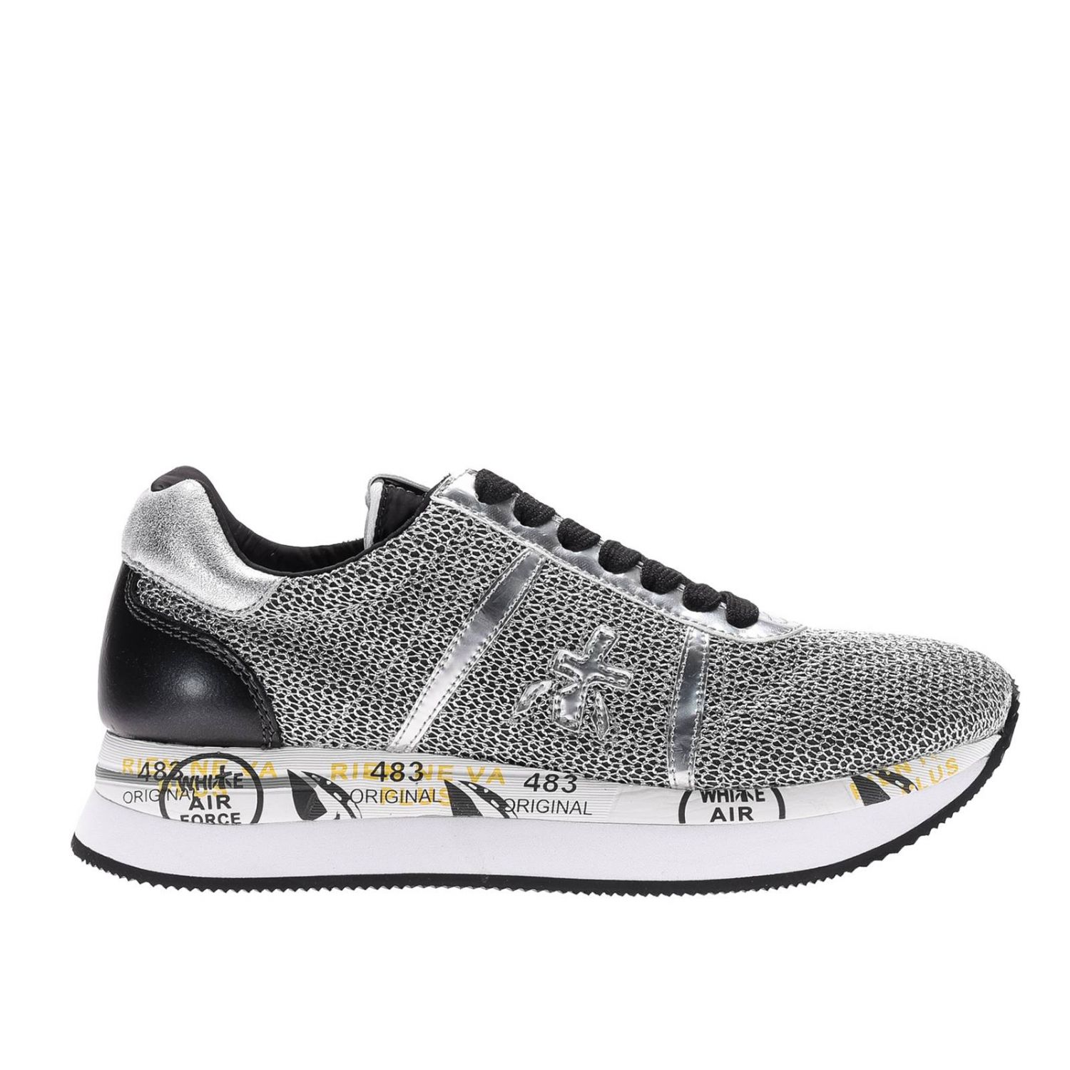 Premiata Outlet: Sneaker Conny in maglia metallica e pelle laminata con  macro suola in gomma multi stampe - Argento | Sneakers Premiata conny  GIGLIO.COM