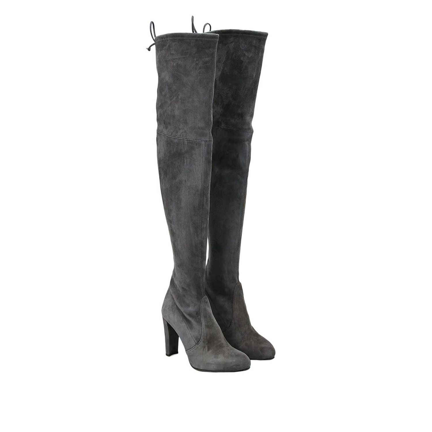 Stuart Weitzman Outlet: Stivale alto Highland in camoscio con macro tacco -  Grigio | Stivali Stuart Weitzman Highland GIGLIO.COM