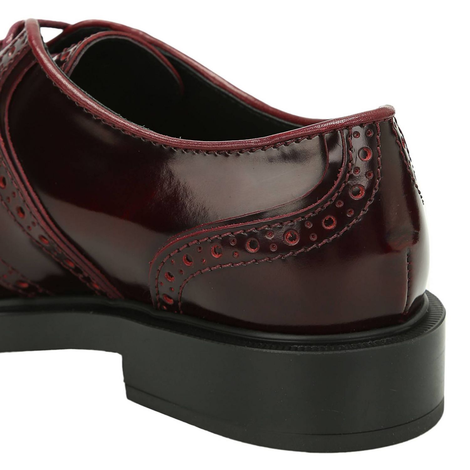 Tod's Outlet: Derby stringata in pelle con motivo brogue a coda di rondine  - Bordeaux | Stringate Tod's XXW0ZP0V040 EB5 GIGLIO.COM