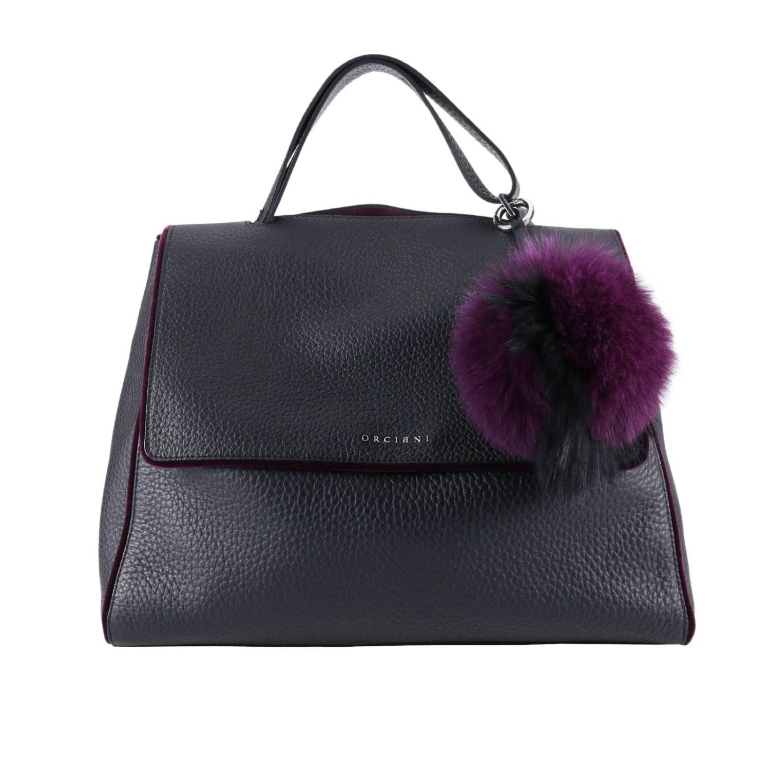 Orciani Outlet: Borsa large in pelle martellata a grana larga con effetto  piping e maxi pon pon - Bordeaux | Borsa A Mano Orciani B01979 SFL GIGLIO. COM
