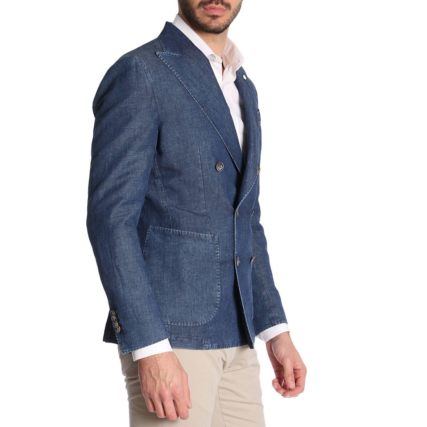 L.b.m. 1911 Outlet: Giacca doppiopetto effetto denim con logo applicato -  Denim | Blazer L.b.m. 1911 2831 35707 GIGLIO.COM