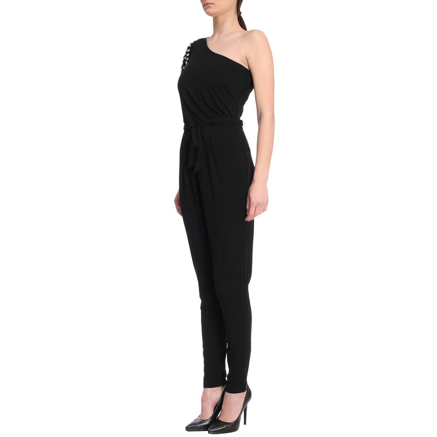 Michael Michael Kors Outlet: Tuta a monospalla con maxi strass - Nero | Tuta  Michael Michael Kors MH78XM07AW GIGLIO.COM