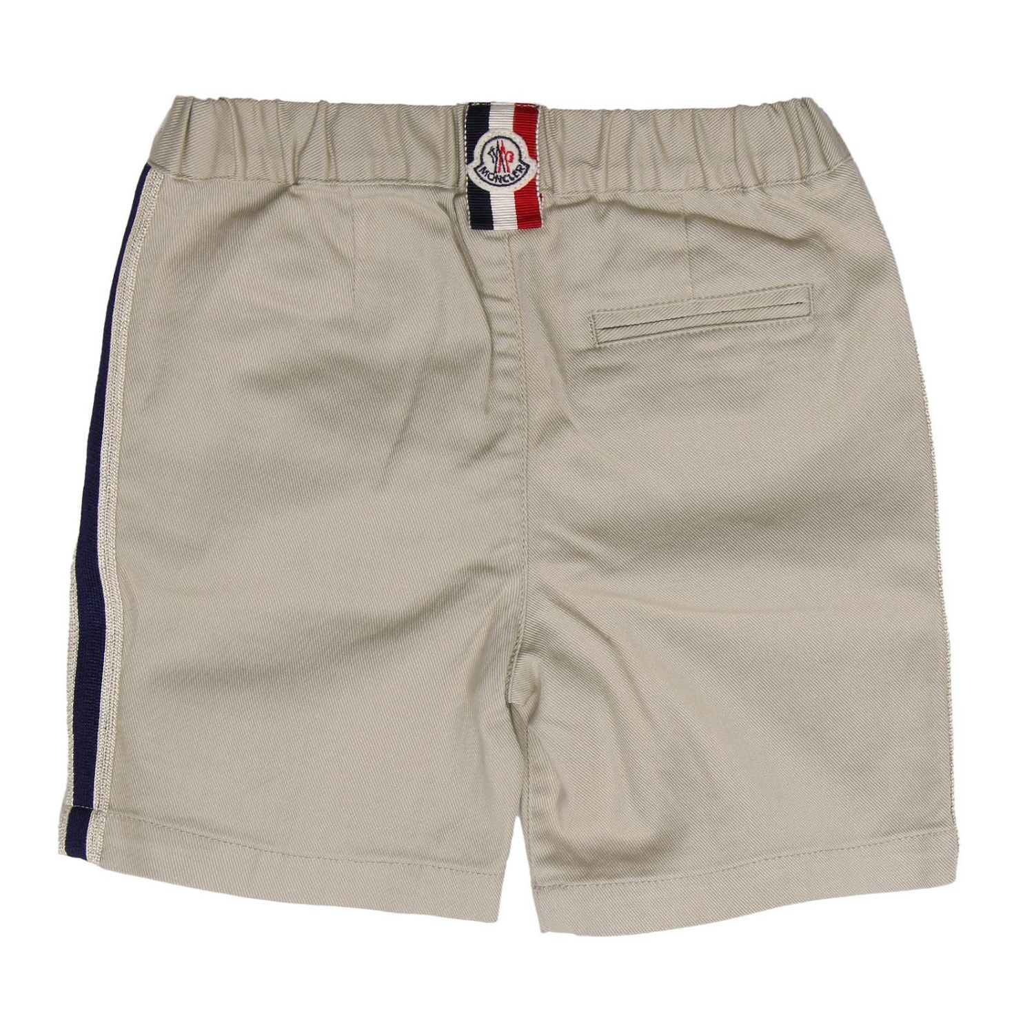 MONCLER: Bermuda in cotone con vita elastica e bande laterali a contrasto -  Beige | Pantalone Moncler 13022 5499B GIGLIO.COM