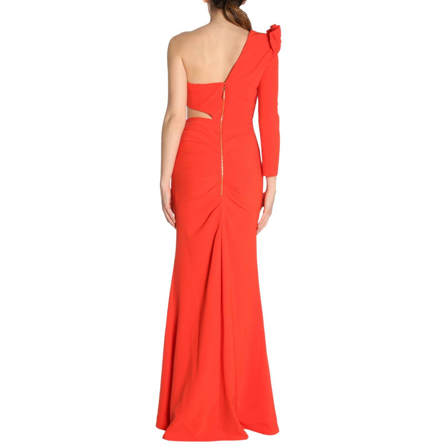Elisabetta Franchi Outlet: Abito lungo a monospalla con décolleté spezzato  - Lacca | Abito Elisabetta Franchi AB352 82E2 GIGLIO.COM