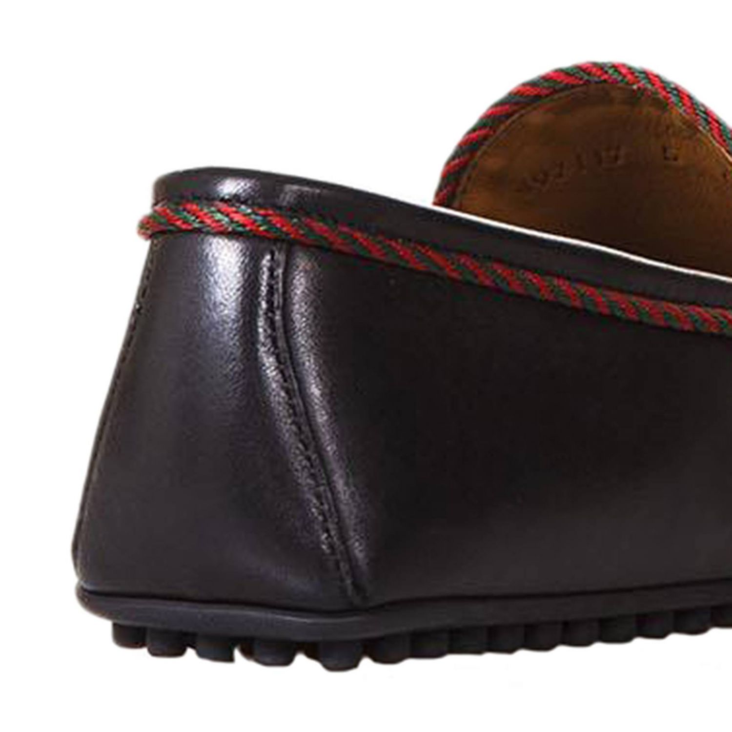 GUCCI: Mocassino in vera pelle con corda e logo Ape - Nero | Mocassini Gucci  497117 BTRR0 GIGLIO.COM