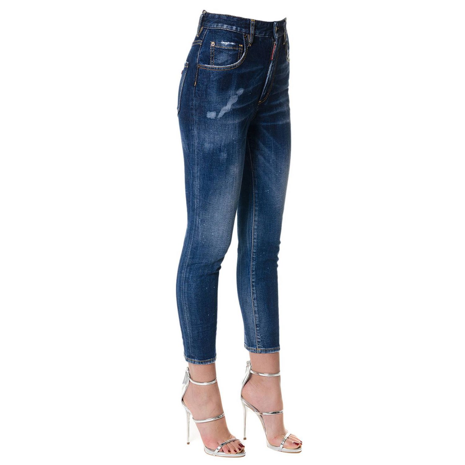 Dsquared2 Outlet: Jeans in cotone stretch used con micro rotture a vita alta  - Denim | Jeans Dsquared2 S75LB0006 S30595 GIGLIO.COM
