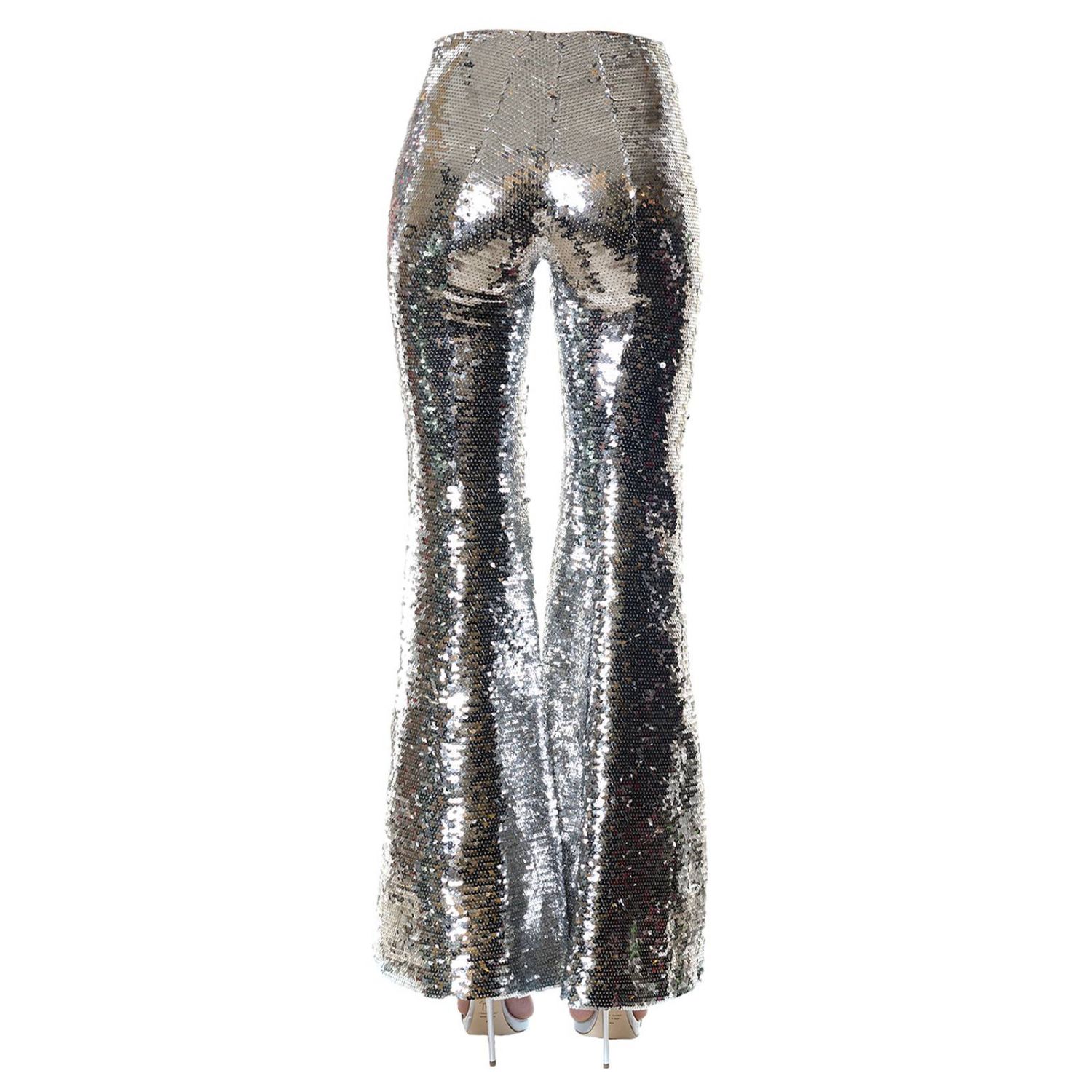 Dondup Outlet: Pantalone con fondo a zampa e paillettes - Argento |  Pantalone Dondup DP256OF154 GIGLIO.COM