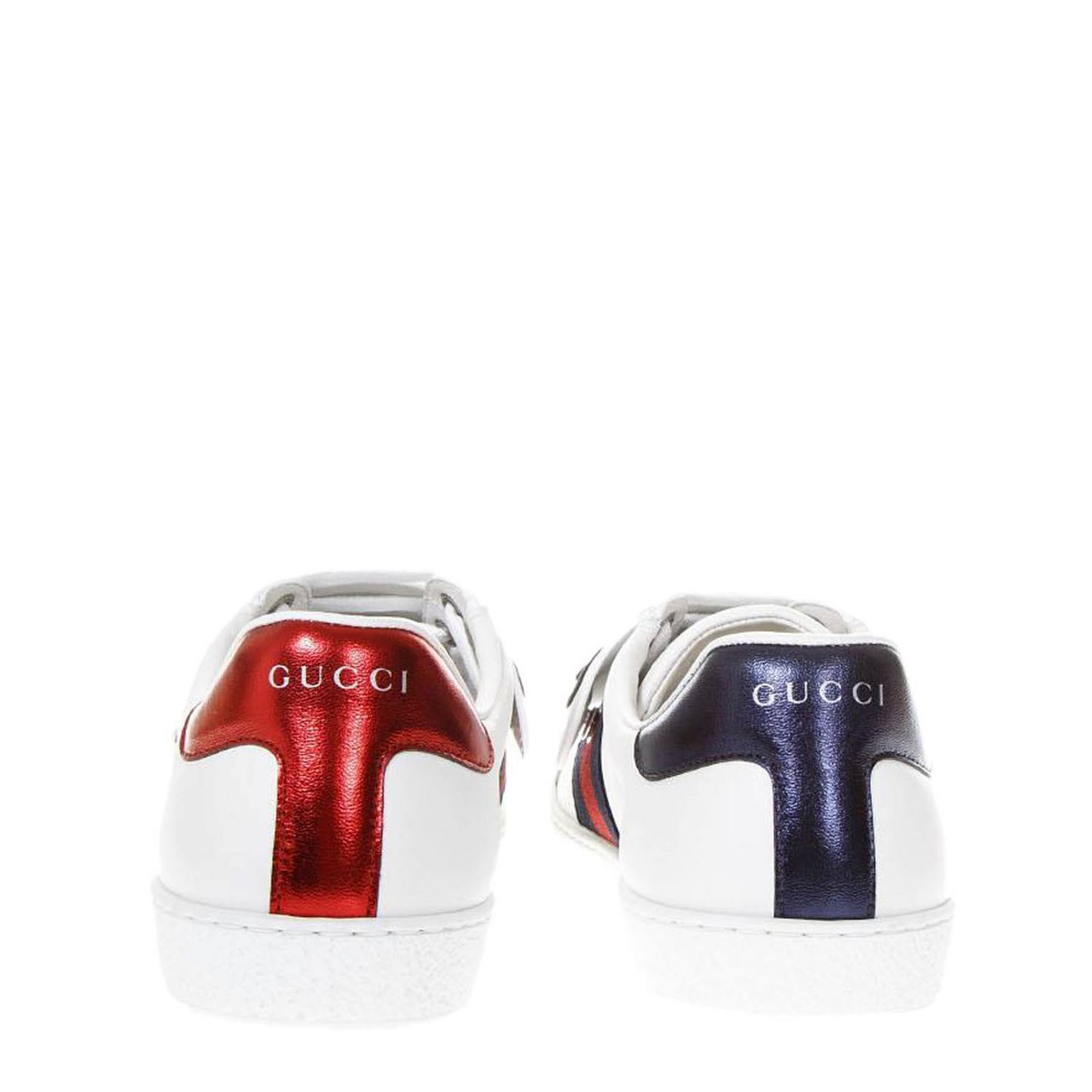 GUCCI: Sneakers New Ace in vera pelle soft con patch lupo e fasce Web -  Bianco | Sneakers Gucci 497130 0FI10 GIGLIO.COM
