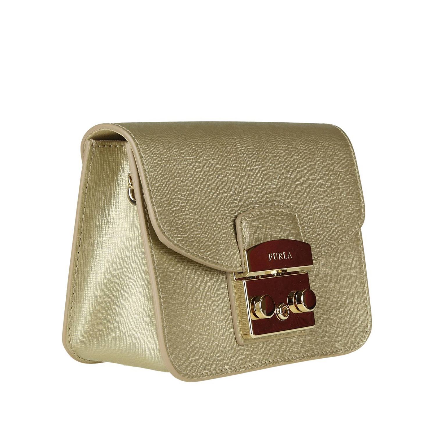 Furla Outlet: Borsa Metropolis con tracolla a catena tubolare e maxi gancio  metallico - Oro | Borsa Mini Furla 920334 GIGLIO.COM