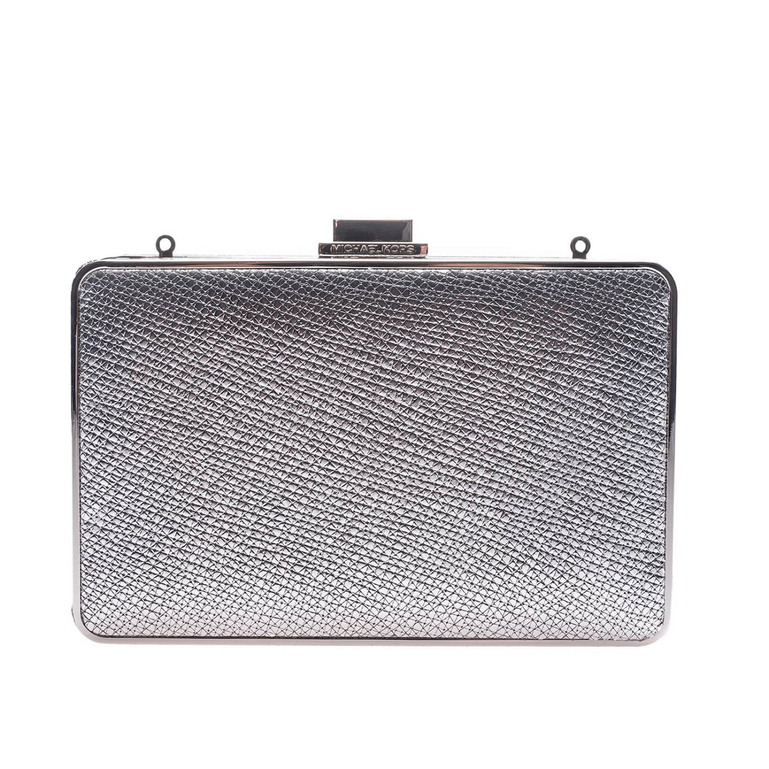Michael Michael Kors Outlet: Clutch rigida in pelle laminata e operata con  tracolla - Argento | Clutch Michael Michael Kors 30s8mpnc2k GIGLIO.COM