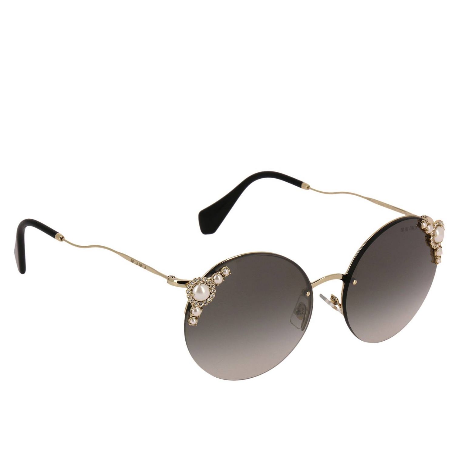 Miu Miu Outlet: Occhiali da sole SMU 52T rotondi in metallo con dettagli  gioiello - Grigio | Occhiali Miu Miu SMU 52T GIGLIO.COM