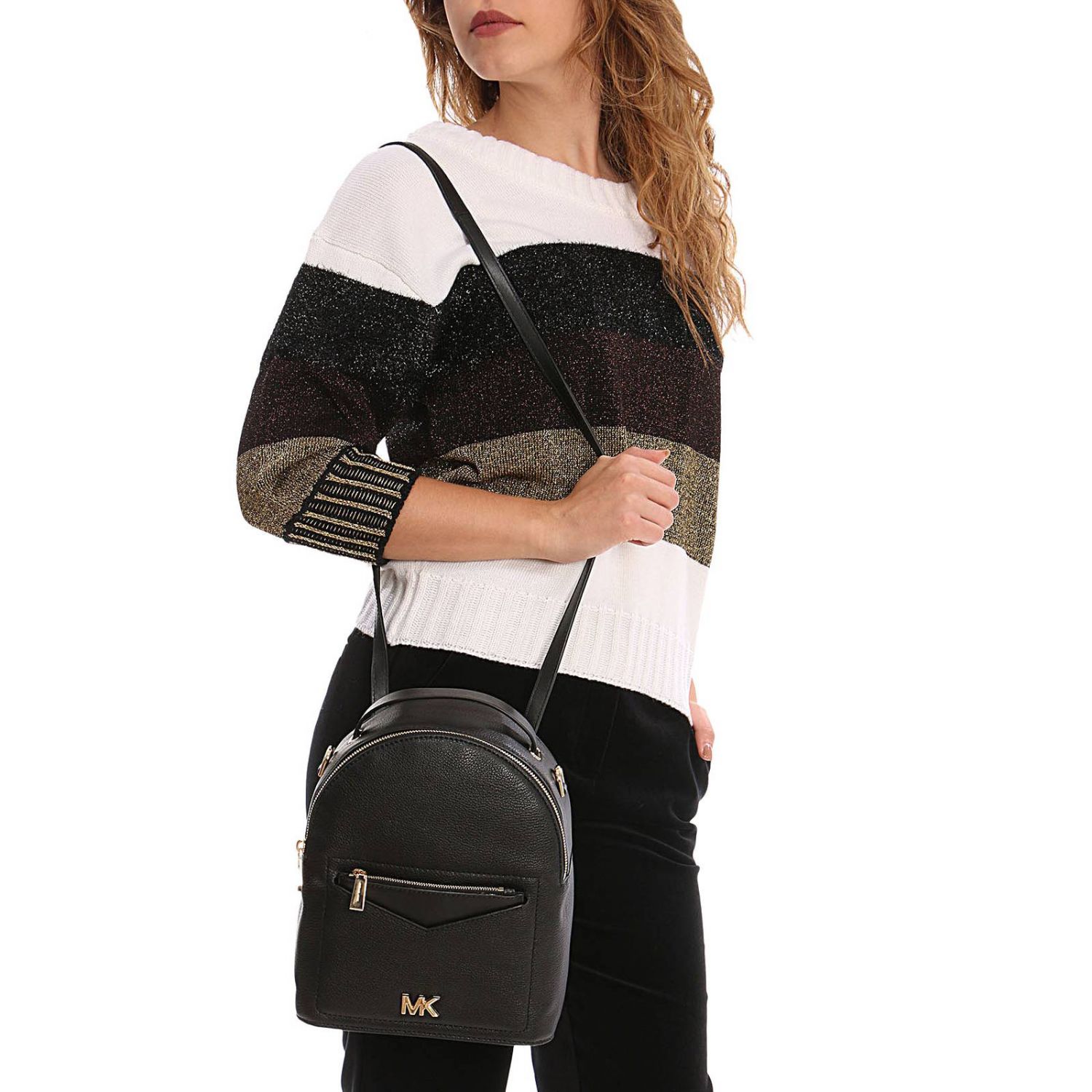 Michael Michael Kors Outlet: Zaino Jessa small in pelle con tasca esterna e  maxi monogramma MK metallico - Nero | Zaino Michael Michael Kors 30T8GEVB5L  GIGLIO.COM