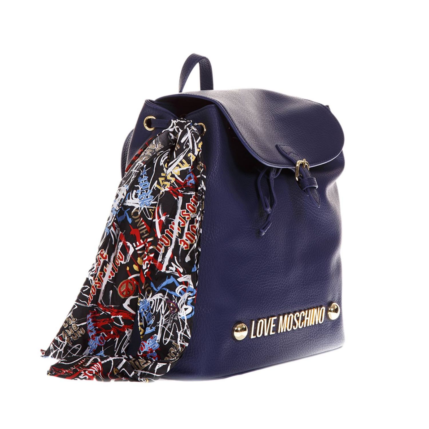Love Moschino Outlet: Zaino con maxi logo metallico e foulard a fantasia -  Blue | Zaino Love Moschino JC4123P P16LV GIGLIO.COM