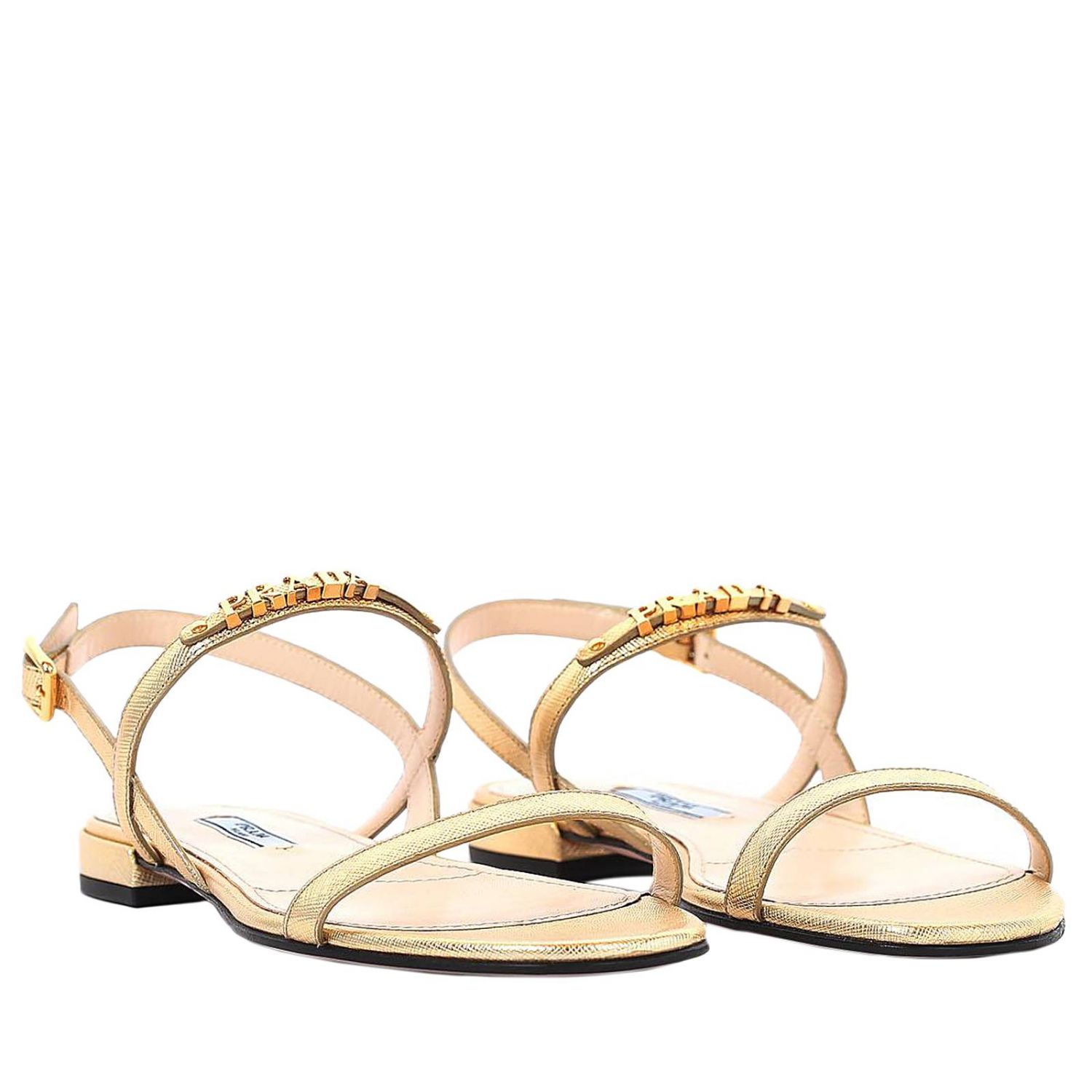 prada gold flat sandals